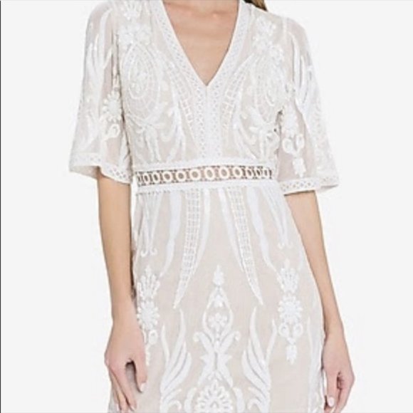 Endless Rose Beaded Brocade Dress Womens Size S White Sequin Nude lining - Picture 15 of 15